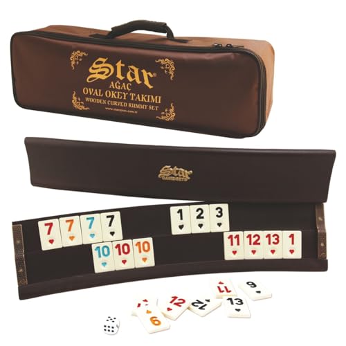 Star-Premium handgefertigtes Oval Rummy Set, Curved Romme, Okey Set, aus massiv Buchenholz mit Melamin-Spielsteinen und Stabiler Tragetasche von Star