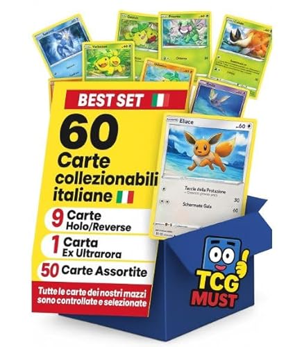 Best Set - 60 original italienische Karten, inklusive 9 brillanten Karten und eine seltene EX-Karten, geschützt durch TCG Must kompatible Schutzhüllen von StarCards