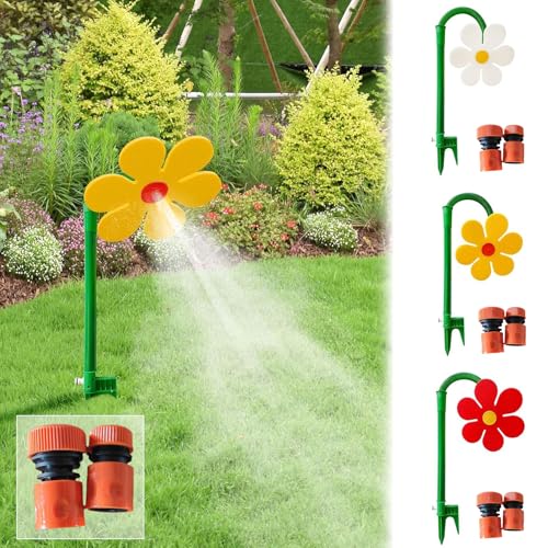 2025 Neu Wassersprinkler Kinder Outdoor, Crazy Daisy Sprinkler, Crazy Flower Sprinkler Dancing, Wasserblume für Garten Kinder, Rasensprenger Wasserspielzeug mit Gartenschlauch Anschluss (Gelb) von Starnearby