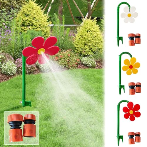 2025 Neu Wassersprinkler Kinder Outdoor, Crazy Daisy Sprinkler, Crazy Flower Sprinkler Dancing, Wasserblume für Garten Kinder, Rasensprenger Wasserspielzeug mit Gartenschlauch Anschluss (Rot) von Starnearby