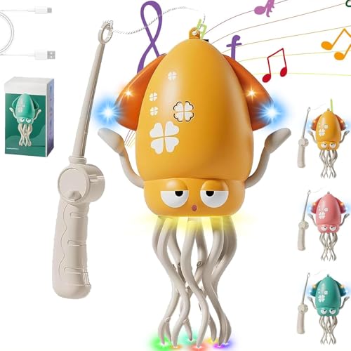 Starnearby Musik Baby Spielzeug Octopus Elektrisches Oktopus Spielzeug Krabbelspielzeug mit Licht & Sound Tanzender Oktopus Spielzeugs mit Angelrute Tummy Time Toys für Junge Mädchen (Gelb) von Starnearby