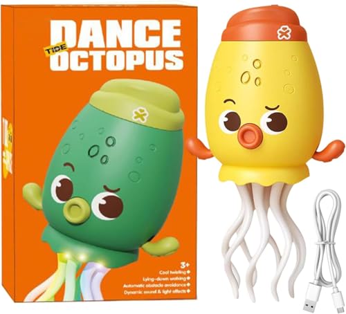 Starnearby Musik Baby Spielzeug Octopus Elektrisches Oktopus Spielzeug Krabbelspielzeug mit Licht & Sound Tanzender Oktopus Spielzeugs mit Angelrute Tummy Time Toys für Junge Mädchen (Gelb A) von Starnearby
