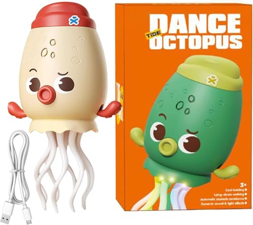 Starnearby Musik Baby Spielzeug Octopus Elektrisches Oktopus Spielzeug Krabbelspielzeug mit Licht & Sound Tanzender Oktopus Spielzeugs mit Angelrute Tummy Time Toys für Junge Mädchen (Weiß A) von Starnearby