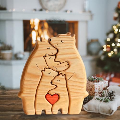 Starnearby Personalisiertes Holzkunstpuzzle der Bärenfamilie Holz Bär Skulpturen Desktop Ornament Wooden Bears Family Weihnachten Personalisierte Geschenke für Familie Kinder Spielzeug ab 3 Jahre von Starnearby