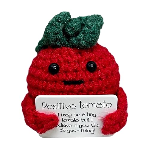 Starnearby Pocket Hug Positive Tomate, Kreative Strickwolle Tomate Puppe, Mini Plush Lustige Glücksbringer Geschenke, Frauen, Freundin, Abschiedsgeschenk Kollegen(Tomate) von Starnearby