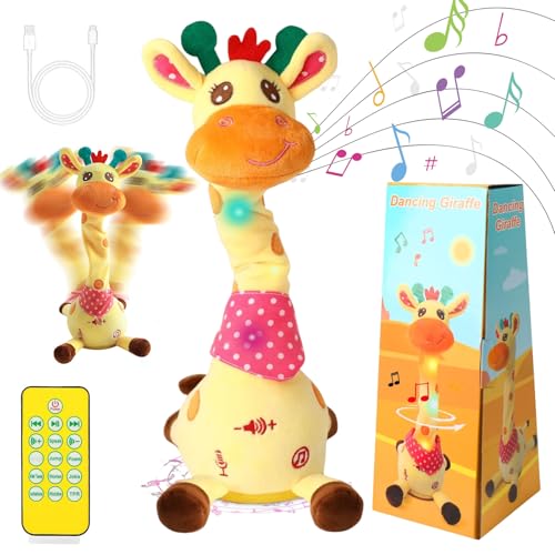Starnearby Sprechender Tanzender Giraffe Spielzeug für Baby mit LED Licht Musical Giraffe Toy – Sings Singender Giraffenspielzeug Plüschtier Geburtstagsgeschenke für Jungen Mädchen (Mit Fernbedienung) von Starnearby