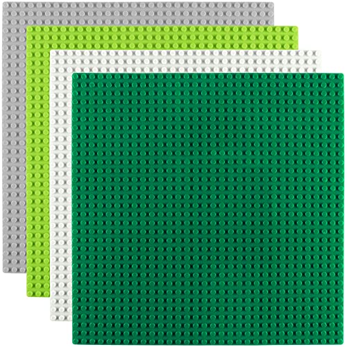 StarryTiger Klemmbausteine Grundplatte, 4 Stück Classic Bauplatte, Bauplatte Kompatibel mit Meisten Marken, Vierfarbig Bauplatte (25,5 x 25,5cm) - Grün, Graue, Weiß, Hellgrün von StarryTiger