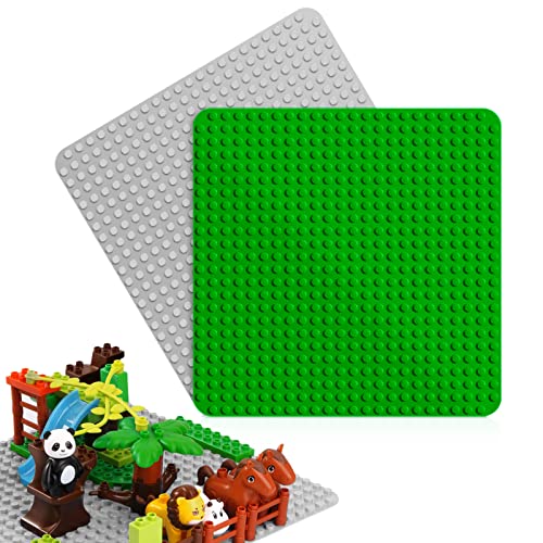 StarryTiger 2 Stück Klemmbausteine Grundplatte, Stapelbare Premium-Bauplatten, Bauplatte Kompatibel mit Meisten Marken, Geschenk für Kind (38,3 x 38,3cm) - Grün, Graue von StarryTiger