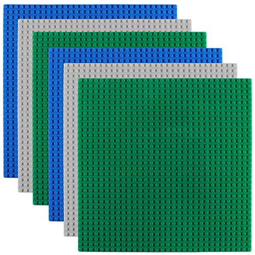 StarryTiger Klemmbausteine Grundplatte, 6 Stück Classic Bauplatte, Bauplatte Kompatibel mit Meisten Marken, Dreifarbig Bauplatte (25,5 x 25,5cm) - Grün, Blau, Graue von StarryTiger
