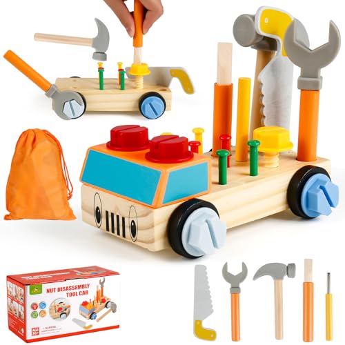 StarryTiger Werkzeug Kinder Montessori Spielzeug ab 2 3 4 Jahre, Kinderwerkzeug Holzspielzeug, Holzspielzeug Werkzeugkoffer, Holz Motorikspielzeug Montessori Spielzeug für Mädchen Junge von StarryTiger