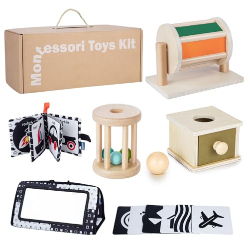 Starrykids Montessori Babyspielzeug, 0-6 Monate, 6-in-1 Lernspiel für Neugeborene, Geschenke für Kleinkinder, inklusive rotierender Trommel, Dauerbox von Starrykids
