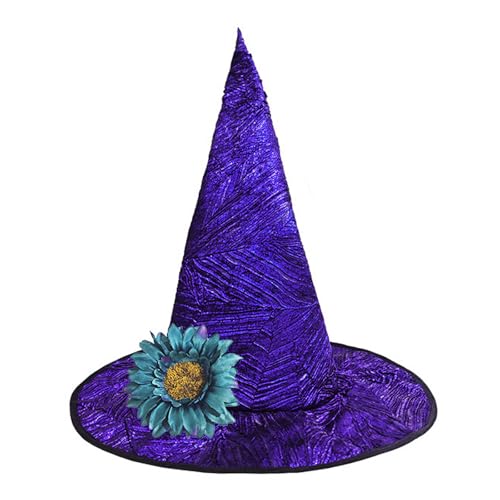 Starsouce Halloween Hexenhut mit abnehmbaren Blumen - Verstellbare Breite Krempe Zauberer Hut Spitze Kappe für Cosplay Kostüm von Starsouce