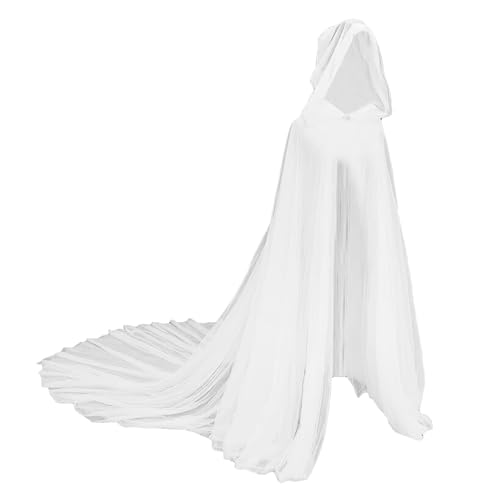 Starsouce Umhang aus Tüll in voller Länge mit übergroßer Kapuze, für Halloween, Cosplay, Kostüm, Umhang, Geist, Brautmantel, Weiss/opulenter Garten, Einheitsgröße von Starsouce