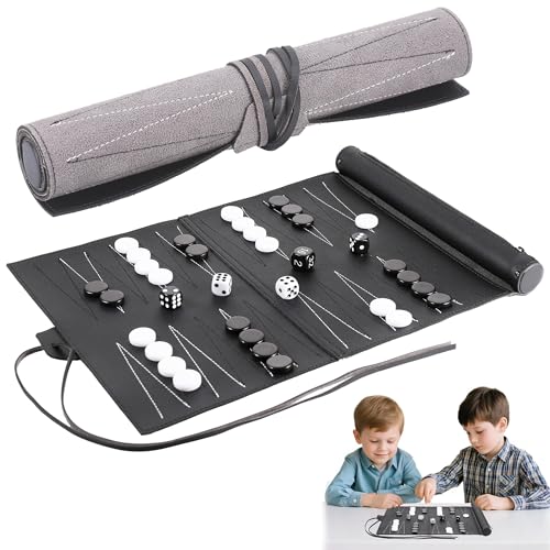 Backgammon Reise, Leder Reise Backgammon zum Aufrollen, Hochwertig Back Gammon Spiel für 2 Spieler, Klassisches Reisespiele Erwachsene, Spielfeld BxT: 36 * 25.5cm Reise Spiele für Camper, Unterwegs von Starvortex