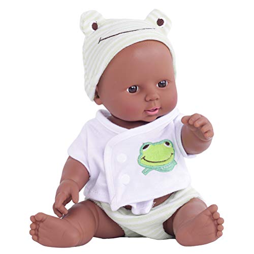 Stecto 12inch 30cm African Baby Doll Vinyl Newborn Baby Boy Doll with Clothing Hat Lifelike Baby Play Doll Newborn Baby Toys Birthday Gift for Kids Boys Girls von Stecto