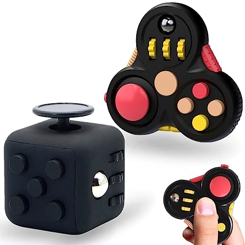 Steemjoey 2PCS Anti-Stress Würfel Spielzeug Fidget Toys Cube Toys Set, Fidget Pad Controller, Geschenk lindert Stress und Angstspielzeug für ADD ADHS Autismus Kinder und Erwachsene (Schwarz) von Steemjoey