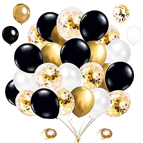 Steemjoey 30 Stück Luftballons Geburtstag Set Weiß Schwarz Golden Ballons Konfetti für Geburtstag Hochzeit Babyparty Safari Jubiläum Party Deko von Steemjoey