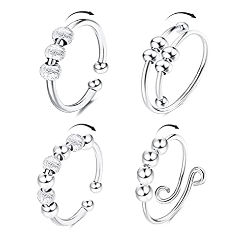Steemjoey 4Pcs Silber Fidget Angst Ringe Set, Zappelringe Verstellbare Fingerringe, Bead Ring Offene Anxiety Ring mit Perlen, Band Ring für Damen Herren Anti Stress Ängstlichkeit Entlastung Steemjoey 4Pcs Silber Fidget Angst Ringe Set, Zappelringe Verstellbare Fingerringe, Bead Ring Offene Anxiety Ring mit Perlen, Band Ring für Damen Herren Anti Stress Ängstlichkeit Entlastung von Steemjoey