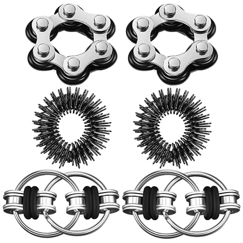 Steemjoey 6 Stück Fidget Toys Set, Six Roller Chain & Key Flippy Chain, Akupressur Ring, Anti Stress Spielzeug für Erwachsene und Kinder (Schwarz) von Steemjoey