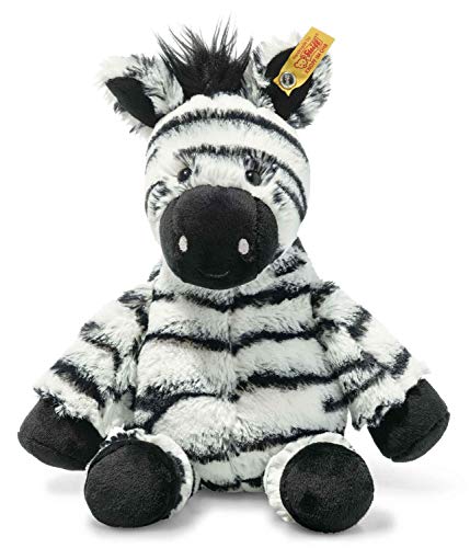 Steiff Zora Zebra weiß-schwarz 30 cm, Soft Cuddly Friends, Kuscheltier Zebra, Marken Plüschtier mit Knopf im Ohr, Schmusefreund für Babys von Geburt an von Steiff
