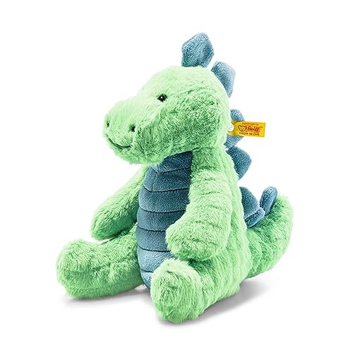 Steiff Plüschtier Spott Stegosaurus grün-Petrol 28 cm, Kuscheltier Dinosaurier, Soft Cuddly Friends, Markenplüsch mit Knopf im Ohr, für Babys von Geburt an von Steiff