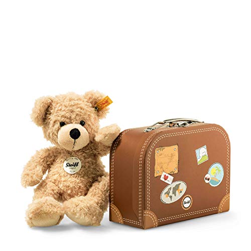 Steiff Teddybär Fynn im Koffer beige 28 cm, Stofftier-Teddy, Kuscheltier Bär aus Plüsch, Teddy-Bär zum Kuscheln und Spielen für Kinder, beweglich & waschmaschinenfest von Steiff
