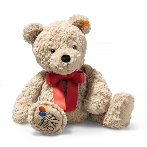 Steiff Kuscheltier Jimmy Teddybär – Happy Birthday, Süßes Stofftier, Jungen, Mädchen & Babys ab 0 Monaten, Soft Cuddly Friends, Plüschtier 35 cm, Beige, 114069 von Steiff