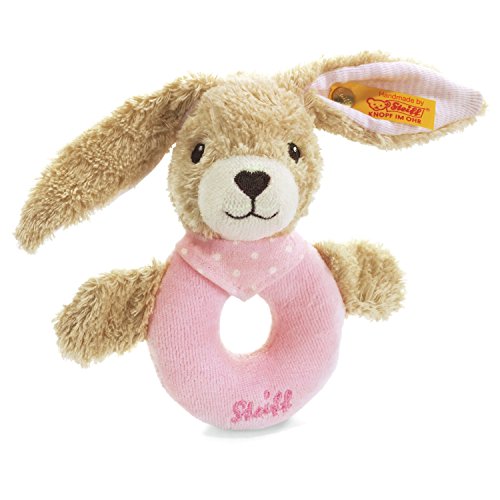 Steiff Hoppel Hase Greifling mit Rassel, Süßes Stofftier, Jungen, Mädchen & Babys ab 0 Monaten, Greifring, Kuschelfreund 12 cm klein, 237591 von Steiff