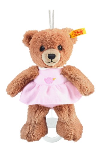 Steiff Schlaf-gut Bär Spieluhr - 20 cm - Teddybär mit Kleid - Kuscheltier für Babys - weich & waschbar - beige / rosa (239540), Medium von Steiff
