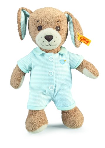 Steiff Gute Nacht Hund - 28 cm - Plüschhund mit Schlappohren - Kuscheltier für Babys - weich & waschbar - beige / blau (239687), Medium von Steiff