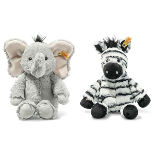 Steiff Ella Elefant grau 30 cm, Soft Cuddly Friends Kuscheltier & Zora Zebra weiß-schwarz 30 cm, Soft Cuddly Friends, Kuscheltier Zebra von Steiff