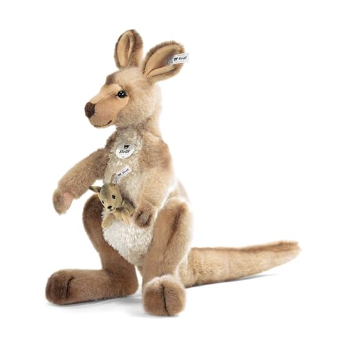 Steiff Kango Känguru mit Baby - 40 cm - Kuscheltier für Kinder - weich & waschbar - beige gespitzt (064623) von Steiff