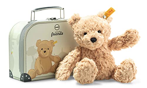 Steiff Kuscheltier Jimmy Teddybär im Koffer, Süßes Stofftier mit Kunststoffaugen, Kinder, Jungen & Mädchen, Friends, Plüschtier 25 cm, Hellbraun, 113918 von Steiff