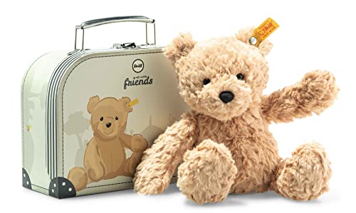 Steiff Kuscheltier Bär Jimmy im Koffer, Süßes Stofftier, Jungen, Mädchen & Babys ab 0 Monaten, Soft Cuddly Friends, Plüschtier 25 cm, Hellbraun, 113918 von Steiff