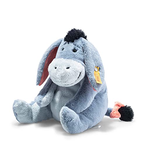 Steiff Disney Originals Esel I-Aah 25 cm blaugrau sitzend, Soft Cuddly Friends, Walt Disney Plüschfigur, Winnie Puuh Kuscheltier, Eeyore Stofftier aus Plüsch, Winnie the Pooh, waschmaschinenfest von Steiff