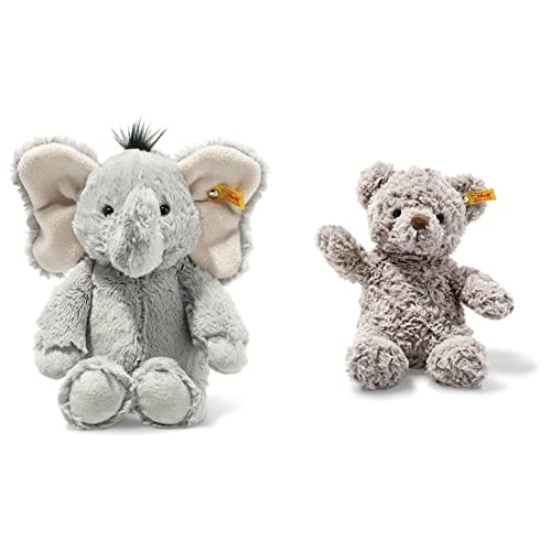 Steiff Kuscheltier Elefant Ella, Süßes Stofftier, Jungen, Mädchen & Babys ab 0 Monaten, Soft Cuddly Friends, Plüschtier 30 cm, Grau, 064982 & 113413 Soft Cuddly Friends Honey Teddybär, grau, 18 cm von Steiff