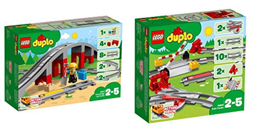 Lego Duplo 2er Set: 10872 Eisenbahnbrücke und Schienen + 10882 Eisenbahn Schienen von YOOVEE