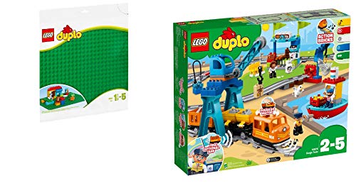 Steinchenwelt DUPLO® 2er Set: 2304 Große Bauplatte grün + 10875 Güterzug von Steinchenwelt