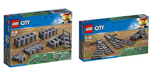 Steinchenwelt Lego City 2er Set: 60205 Schienen + 60238 Weichen für die ferngesteuerte Eisenbahn Grau von Steinchenwelt
