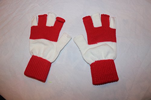 Strick-Handschuhe, fingerlos, Rot/Weiß von Stekarneval