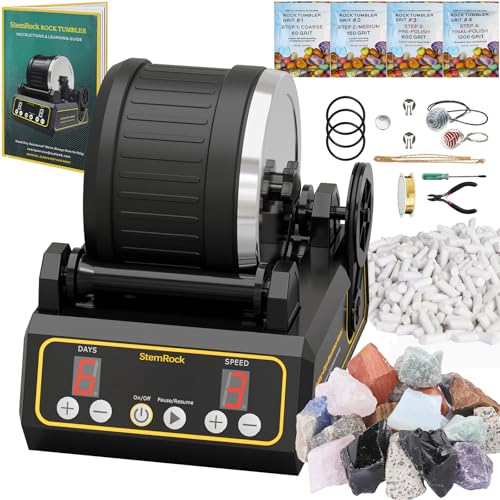 Professionelles Rock Tumbler Kit, großes 1,1 kg Fass, STEM Science Geschenk für Erwachsene, 9-Tage-Timer & 3-Gang-Motor, inklusive Steinen, Körnungen und DIY-Werkzeugen Professionelles Rock Tumbler Kit, großes 1,1 kg Fass, STEM Science Geschenk für Erwachsene, 9-Tage-Timer & 3-Gang-Motor, inklusive Steinen, Körnungen und DIY-Werkzeugen von StemRock