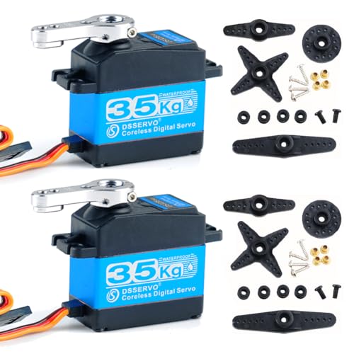 2 Stück 35KG High Speed RC Digital Servo DS3235 Coreless Motor Servo Edelstahl Metall Getriebe 7,4V Wasserdicht IP66 für DIY Roboter, RC Truck, Rennwagen, Boote (Steuerwinkel 180°) von Stemedu