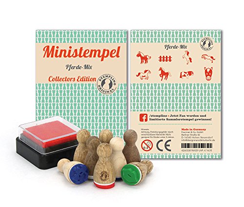 Stemplino Stempelset Pferde - 8 Ministempel aus Holz plus Stempelkissen, Mini Stempel Set Mix: Pferde & Ponys auf der Koppel von Stemplino
