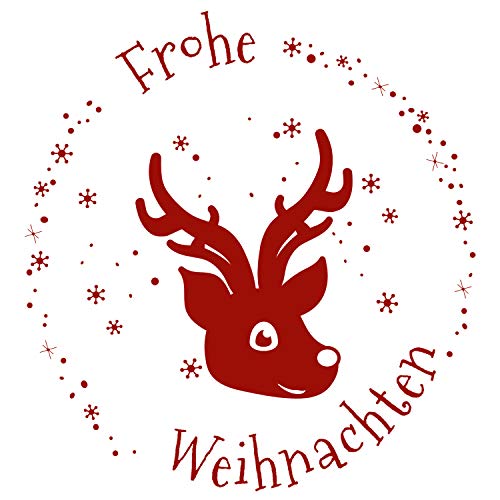 Stemplino Orig Maxi Stempel XL - Frohe Weihnachten Rudolf Kopf - Für Geschenke und Karten zu Weihnachten - hochwertiger Holzstempel 78x46 mm rund - auch schön als Geschenk von Stemplino