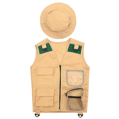Steowsey Outdoor-Abenteuer-Kit, Khaki Cargo-Weste und Hut für Junge Kinder Bequemes und Langlebiges EntdeckerkostüM Rollenspielspielzeug von Steowsey