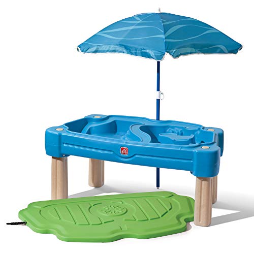 Step2 Cascading Cove Sand & Wassertisch mit Sonnenschirm | Wasserspieltisch für Kinder in Grün | Wasserspielzeug / Sandtisch für den Garten von Step2
