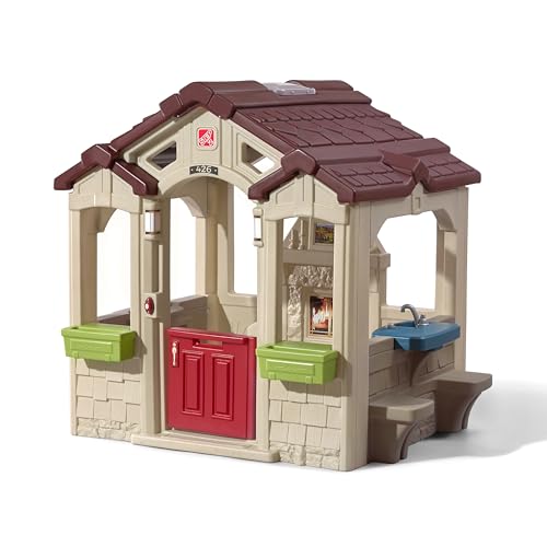 Step2 Charming Cottage Spielhaus | Kunststoff Spielhaus für Kinder mit Küche, Kamin, Picknickplatz, Klingel und Zubehör von Step2