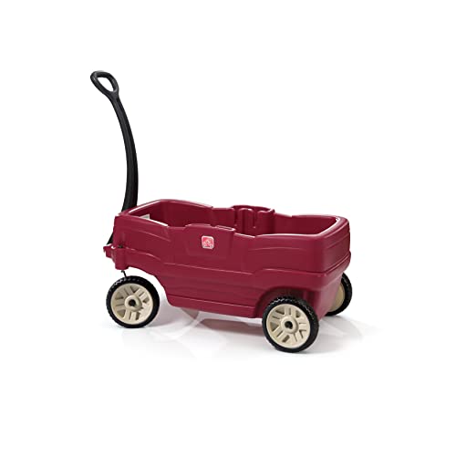 Step2 Neighborhoor Wagon Bollerwagen mit 2 Sitzen | Handwagen für Kinder in Rot | Kunststoff Transportwagen mit Schiebestange von Step2