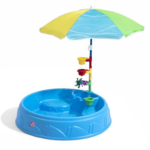 Step2 Play and Shade Planschbecken mit Sonnenschirm und Zubehör | Garten Wasser Spielzeug aus Kunststoff für Kinder in Blau | Planschbecken ohne Luft klein von Step2