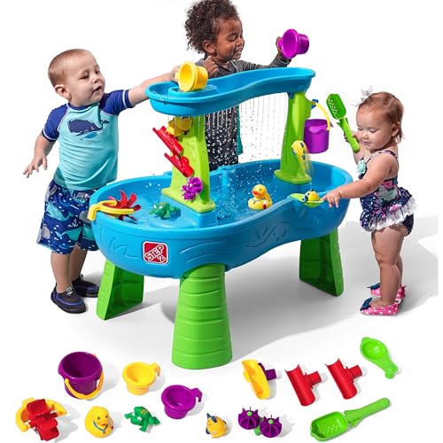 Step2 Rain Showers Wasserspieltisch | Großer Wassertisch mit 13-teiligem Zubehörset | Garten Wasser Spieltisch für Kinder in Blau und Grün von Step2